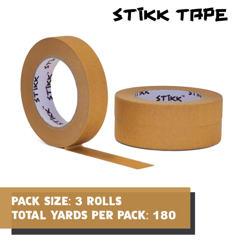 STIKK Painters Tape - 3pk Brown Painter Tape - 1 inch x 60 Yards - Paint Tape for Painting, Edges, Trim, Ceilings - Masking Tape for DIY Paint Projects - Residue-Free Painting Tape - Image 3
